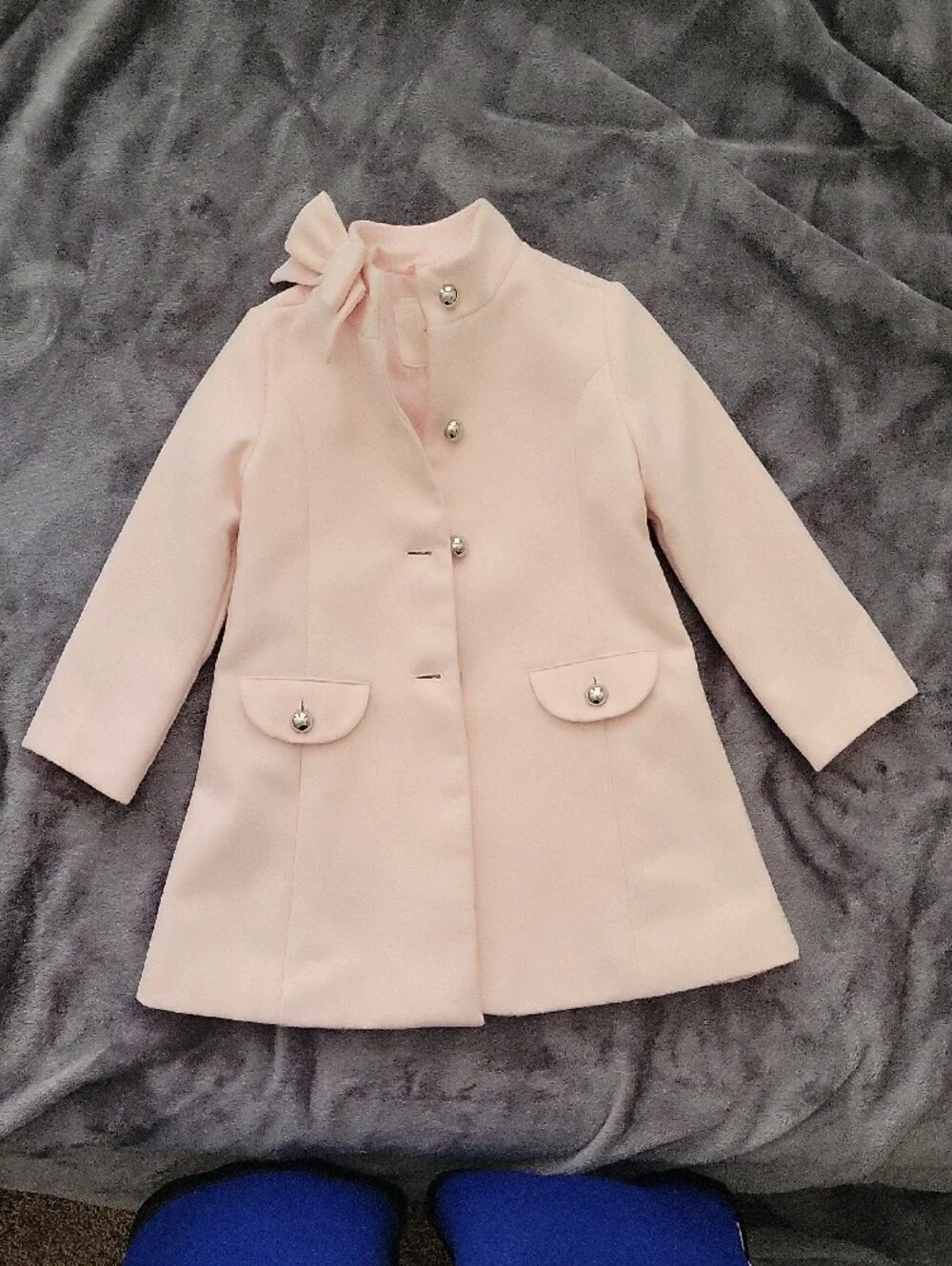Janie and Jack Pale Pink Bow-Trim A-Line Pea Coat